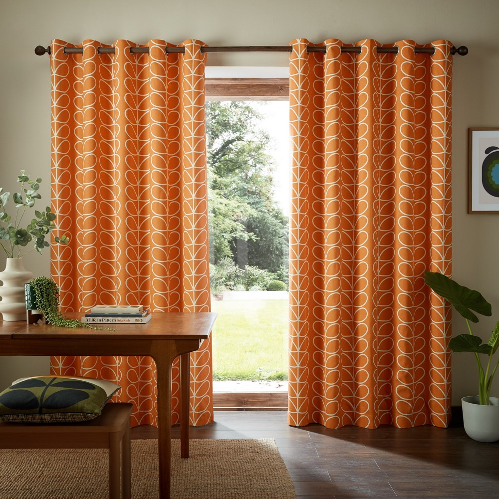 Linear Stem Lined Eyelet Curtains by Orla Kiely in Burnt Orange